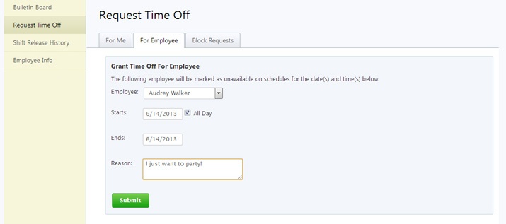 request time off for employee